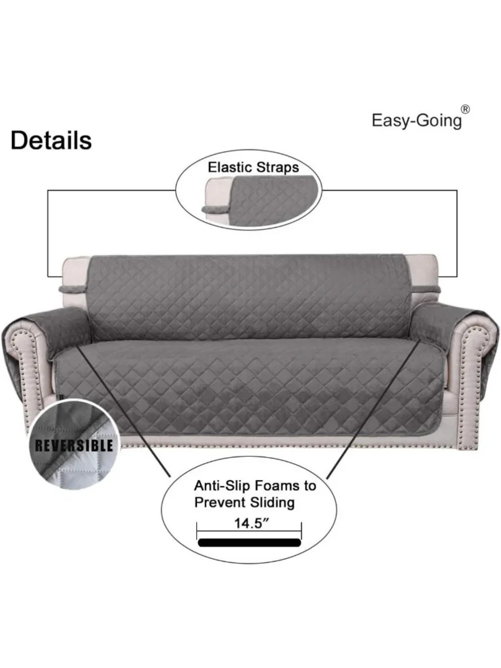 Reversible 3-Cushion Couch Cover - Water-Resistant Pet Protector, Gray/Light